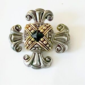 Vintage Multi Tone Maltese Cross Pin Combine Silver Tone and Goldtone Accent